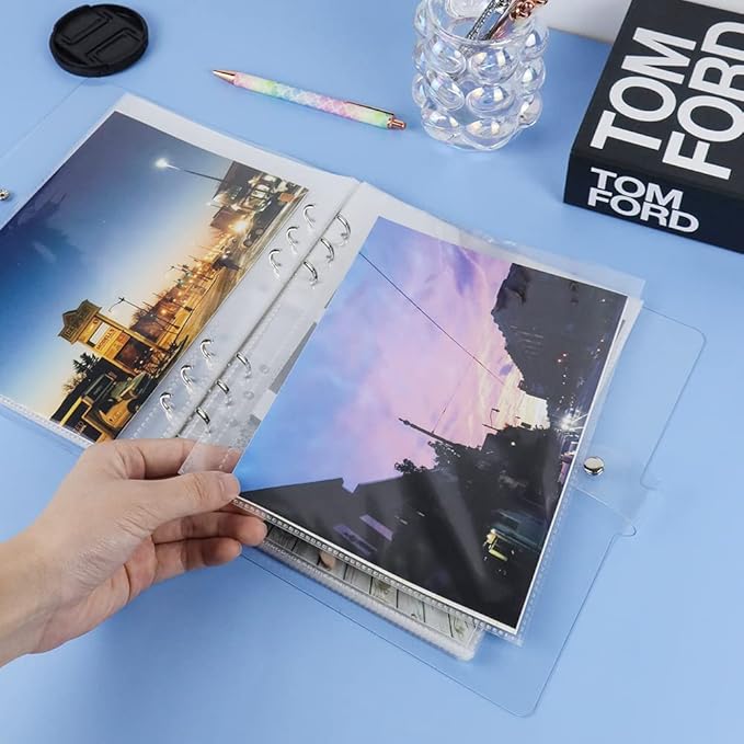 White Clear PVC Kpop Photocard Binder Loose Leaf 6-Ring Wide A5 Photocards Holder with 8 Inch 50 Pockets Photo Pages Transparent Card Sleeve Protectors Page for Photos Cards Album Folder Organizers