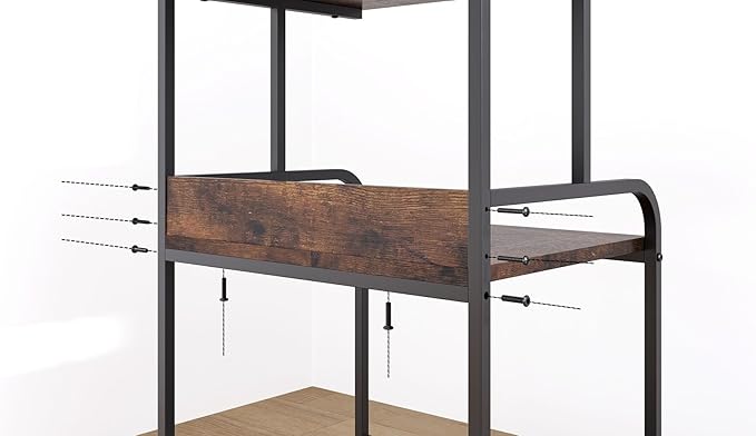 3 Tier Rolling Printer Cart with Wheels, Rustic Brown, Adjustable, Compatible with Printers, Fax Machines, Home Office, Kitchen, Living Room, Bedroom Storage Shelves