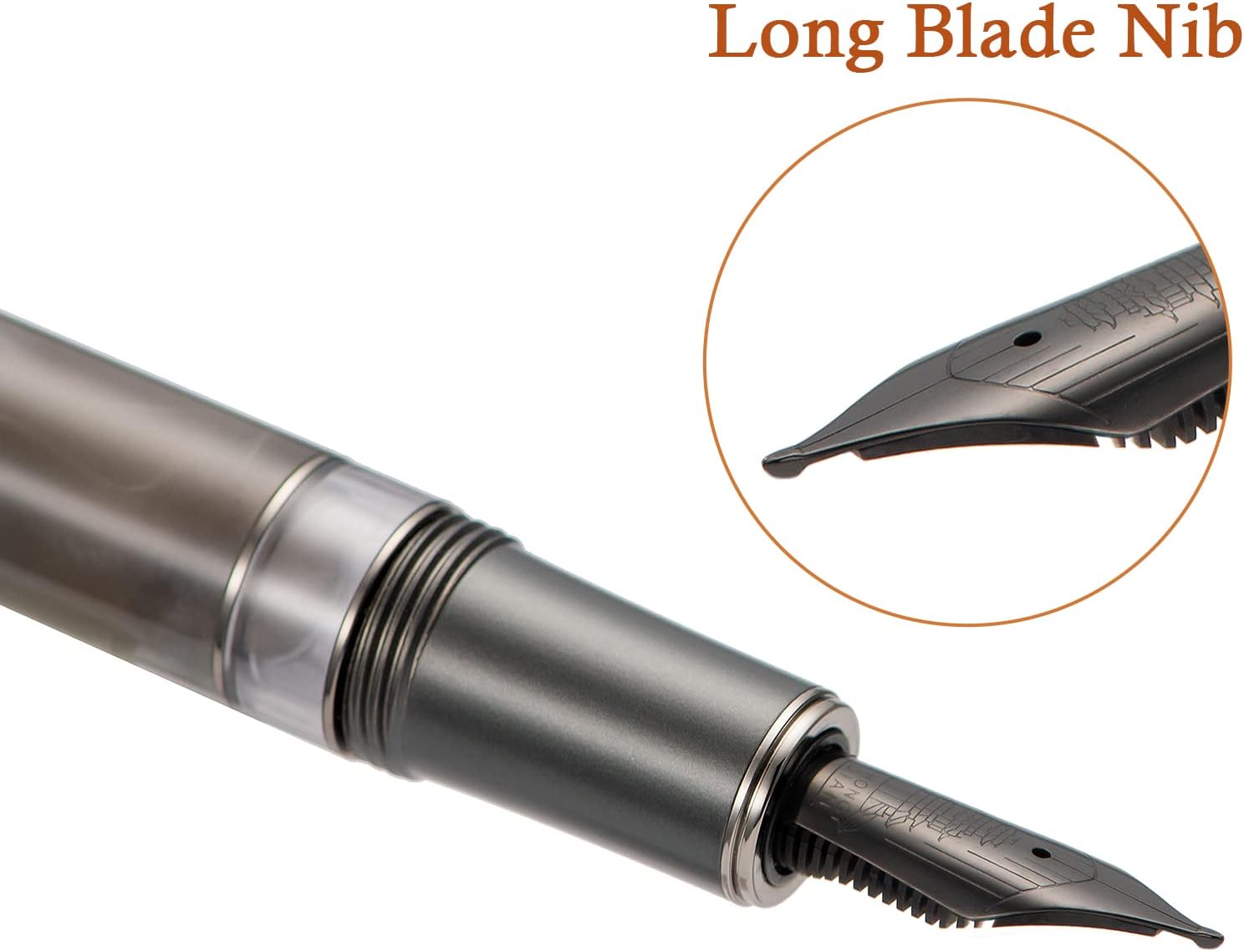 Hongdian N7 Gray Rabbit Resin Piston Fountain Pen, Iridium Long Blade Fine Nib Classic Pen, Smooth Writing Pen with Metal Box