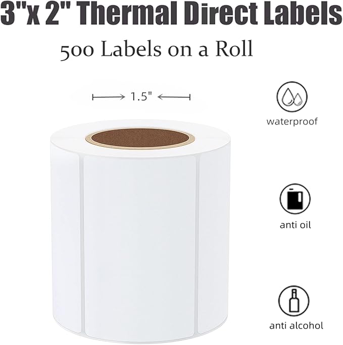 Hybsk 3x2 inch Direct Thermal Labels for Barcodes, Address, Compatible with Rollo Label Printer & Zebra Desktop Printers (3"x2",48 Rolls White)