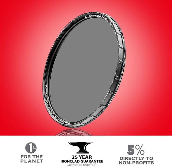58mm X2 CPL Circular Polarizing Filter for Camera Lenses - AGC Optical Glass Polarizer Filter with Lens Cloth - MRC8 - Nanotec Coatings - Weather Sealed by Breakthrough Photography