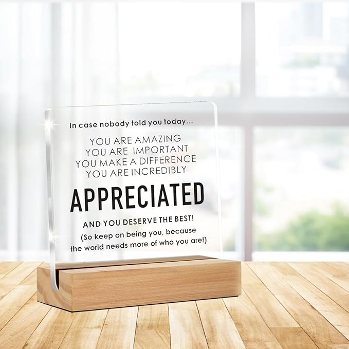 Appreciation Gifts for Employee Coworker, Thank You Gifts for Women Men, Motivational Office Decor Sign With Wooden Stand for Office Desk Table Shelf