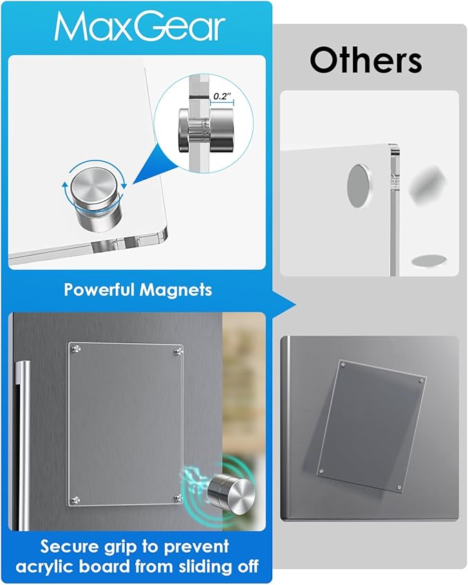 MaxGear Small Magnetic Dry Erase Board for Refrigerator, 12"X 8" Acrylic Magnetic Whiteboard for Fridge Clear White Board Kitchen Menu Board Memo Note Planner, Includes 4 Markers, 1 Cloth