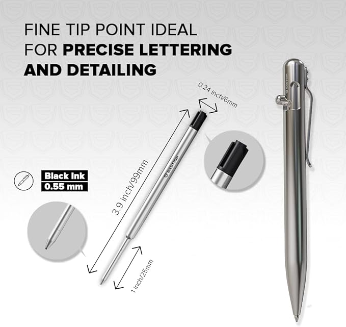 BASTION® Premium Pen Refill, Deeply Pigmented Ink for All Bastion Bolt Action Luxury Pens, Standard Ink Refill with 0.55mm Fine Tip - Black Gel, 6 PCs