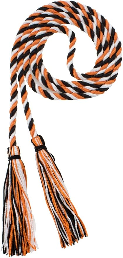 Tassel Depot Graduation Honor Cord - Black/Orange/White - Every School Color Available - Made in USA