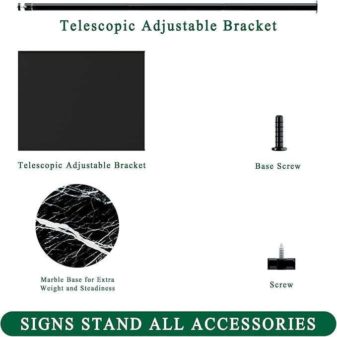 Adjustable Sign Holder 8.5 x 11, Floor Standing Sign Holder with Heavy Duty Marble Pedestal, Both Vertical & Horizontal View Sign Displayed Poster Stand for Store Business Show, 2 PACK（Round）