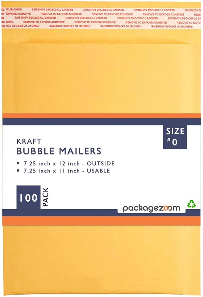 PackageZoom #1 7.25 x 12 Padded Envelopes Kraft Bubble Mailer Shipping Envelopes 100 Pack