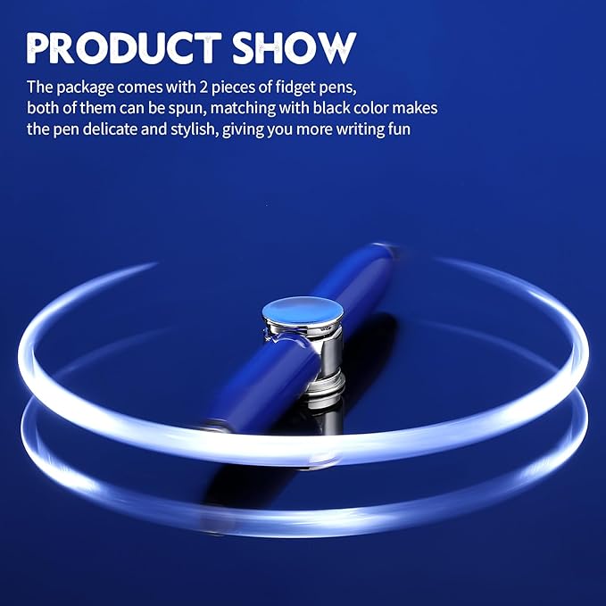 Chinco 2 Pieces Fidget Spinning Pen with LED Light Multi Functional Help Thinking Ballpoint Gift Pen for Adults Students Teenage(Blue)