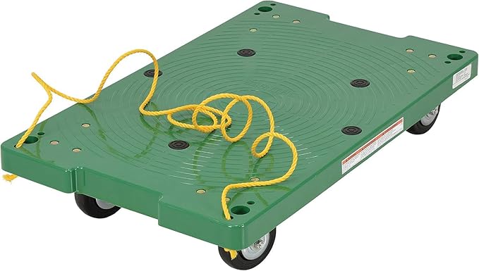 Vestil POS-1830-ROPE Plastic Office Dolly with Pull Rope, 500 lbs Capacity, 30" Length x 18" Width x 6" Height Deck , Green