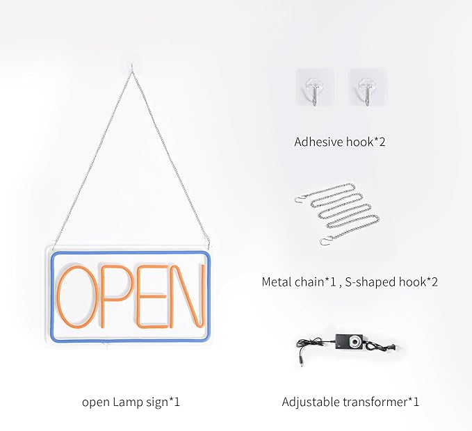 Bright and Eye-Catching LED Open Sign for Business - "16x 10" (red/blue) Transparent Acrylic Neon Sign | Ideal for Storefronts, Windows, Bars | Commercial LED Open Signs, Light-Up Open Signs