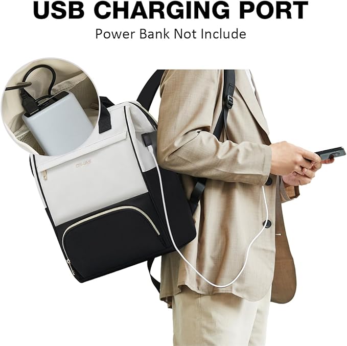 OIWAS Lunch Backpack for Women, 15.6 inch Laptop Backpack Insulated with USB Port, Work Backpack with Insulated Cooler Lunch Bag for Men Travel Work Travel Picnics Hiking, Beige Black