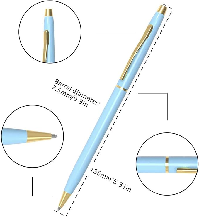 Cambond Ballpoint Pens Blue Pens - Fancy Pens Black Ink 1.0 mm Medium Metal Pen Retractable Smooth Writing for Men Women Police Uniform Office Business, 10 Pack (Blue)