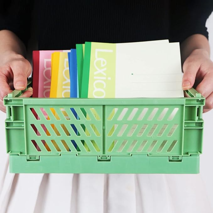 Tixill 2-Pack Mini Foldable Plastic Baskets for Organizing and Storage, Collapsible Storage Crate for Home Kitchen Bedroom Bathroom Office (5.9x3.8x2.2, Green)