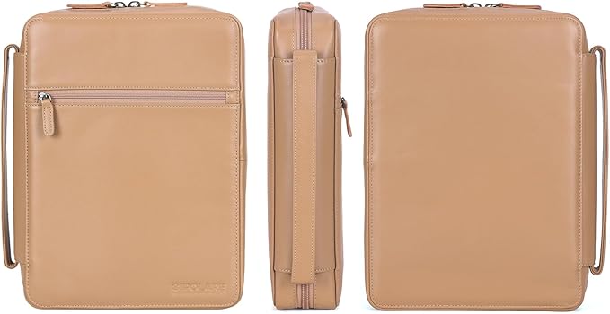 Polare Full Grain Leather Bible Cover Church Bag Bible Protective Book Holder Carrying Case Folder Organizer Portfolio for Men and Women (Almond Brown)