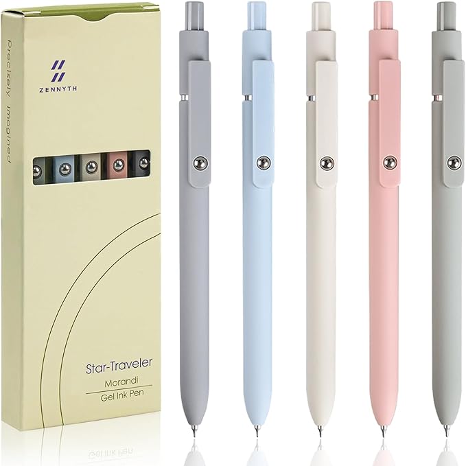 Gel Pens, 5Pcs 0.5mm Fine Point Black Ink Pens With Smooth Wirting,Qucik Dry Pens For Journaling, Cute Nice Aesthetic Pens, Office School Supplies for Women Men Student(Morandi)