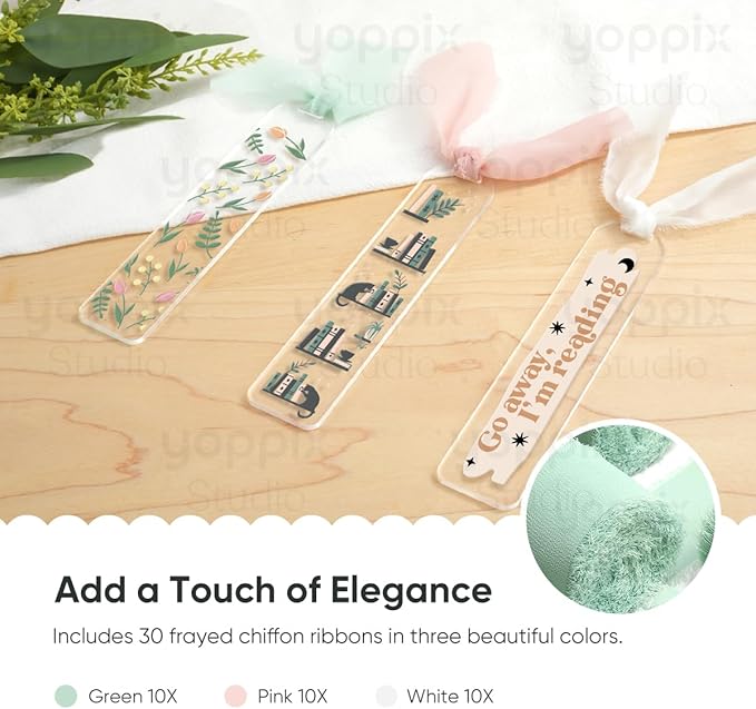 30 Pieces Acrylic Bookmark Blanks- 3mm Thicken Clear Acrylic Bookmarks with 30 Pcs Ribbon for Reading Lovers DIY Crafts Presents, Graduation Back to School Presents