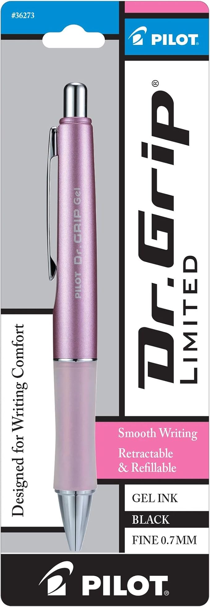 PILOT Dr. Grip Refillable & Retractable Gel Ink Rolling Ball Pen, Fine Point, Metallic Mauve Barrel, Black Ink, Single Pen (36273)