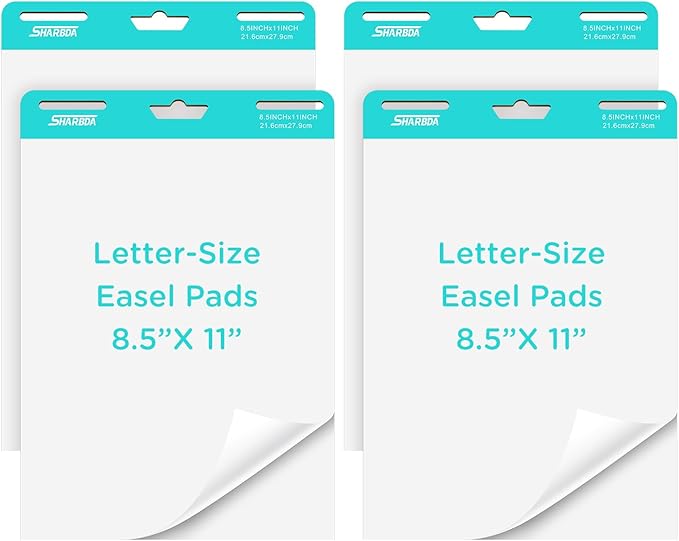 SHARBDA Sticky Easel Pads,Letter-Size,8.5 x 11 inches,Small Chart Paper, 30 Sheets/Pad, 4 Pads, Portable Blank Sheet with Sticky for Classrooms, Drawing, Writing