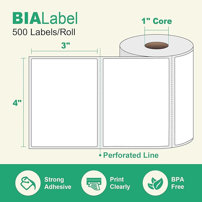 12 Rolls 4" X 3" Thermal Labels, 500/Roll - Direct Thermal Labels Compatible with Zebra & Rollo Printers
