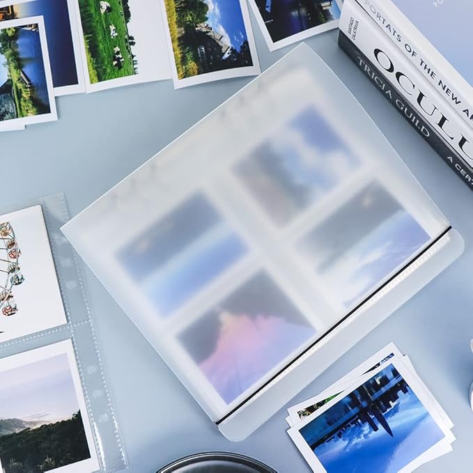 White Frosted PP Kpop Photocard Binder Loose Leaf 6-Ring Wide A5 Photocards Holder with 4 Inch 200 Pockets Photo Pages Transparent Card Sleeve Protectors Page for Photos Cards Album Folder Organizers