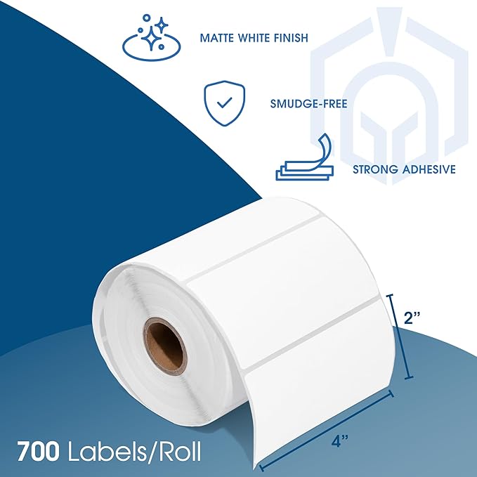Spartan Industrial - 4" X 2" Direct Thermal Shipping, Postage, Mail Labels Compatible with Rollo, Zebra, and Other Desktop Label Printers (10 Rolls, 700/Roll)