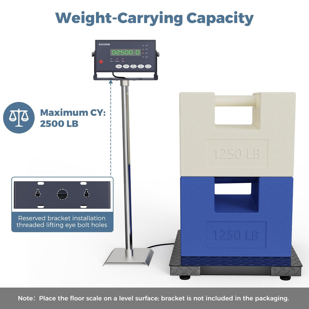 24"x24" Industrial Floor Scale, Precision Pallet Scale with Digital Indicator, Heavy Duty Weighing Scale for Floor Bench Office Weight Weighing, 2500 lb x 1 lb, Black