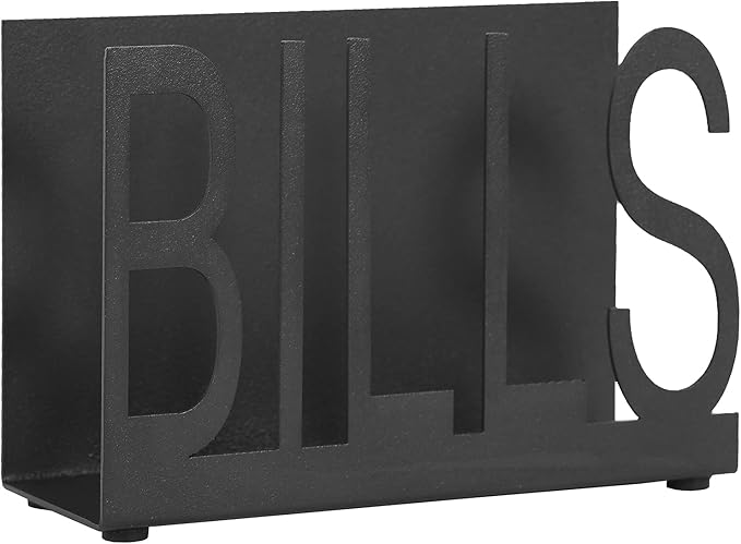 MyGift Black Metal Desktop Mail Sorter Organizer with Bills in Block Cut Out Letter Design