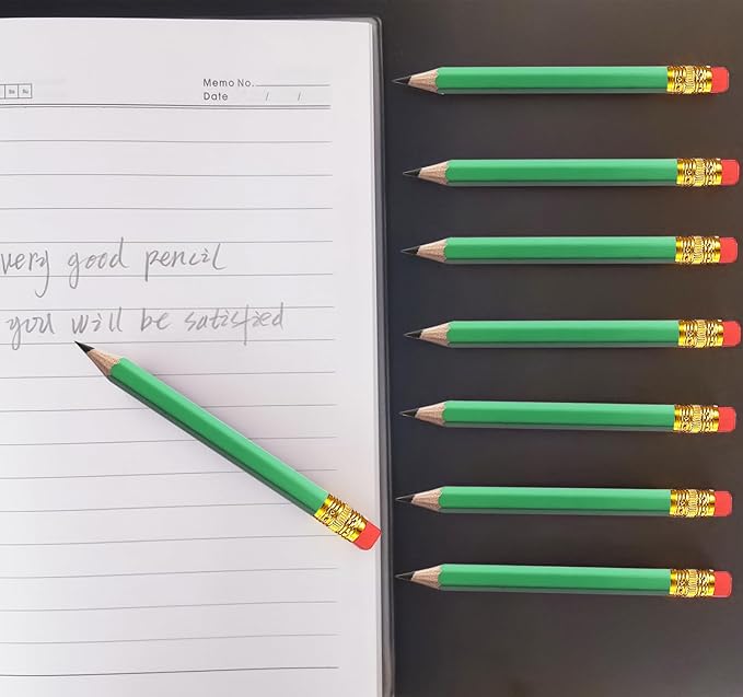 Adhere 25pcs Golf Pencils with eraser Hexagon Wooden Pencils Graphite 2B for Golf Event Scoring,Classroom,Wedding,Company Meetings,Pew, Pocket (Light Green)