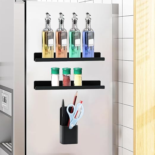 Magnetic Book Shelf for Whiteboard, Magnetic Book Holder File Rack with a Pen Container and Two Hook Acrylic Book Shelves Metal Floating Book Display Shelf for Teacher Kids Room Office(Black)