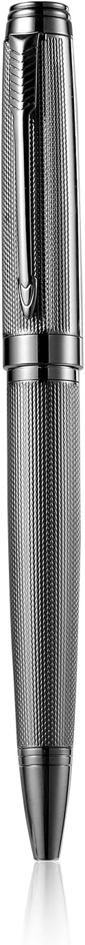 Ballpoint Pen with Gift Box for Men Women,Luxury Stainless Steel Retractable Pen Executive Home Office Use, and 2 Extra Refills Black Ink 1.0mm B2 (full gray)