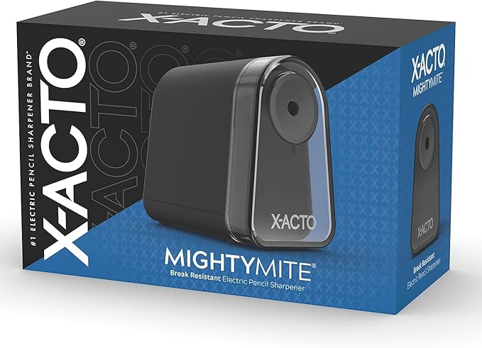 X-ACTO Pencil Sharpener, Mighty Mite Electric Pencil Sharpener with Pencil Saver, SafeStart Motor, Small Pencil Sharpener Perfect for Teacher and Homeschooling Supplies, Black, 1 Count
