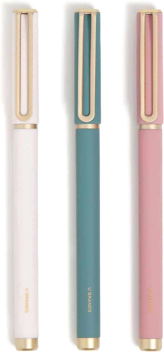 U Brands Catalina Felt Tip Pens, Set of 3, Soft Dye Colors and Soft Touch Finish, Medium (0.7 mm) Point, Black Ink