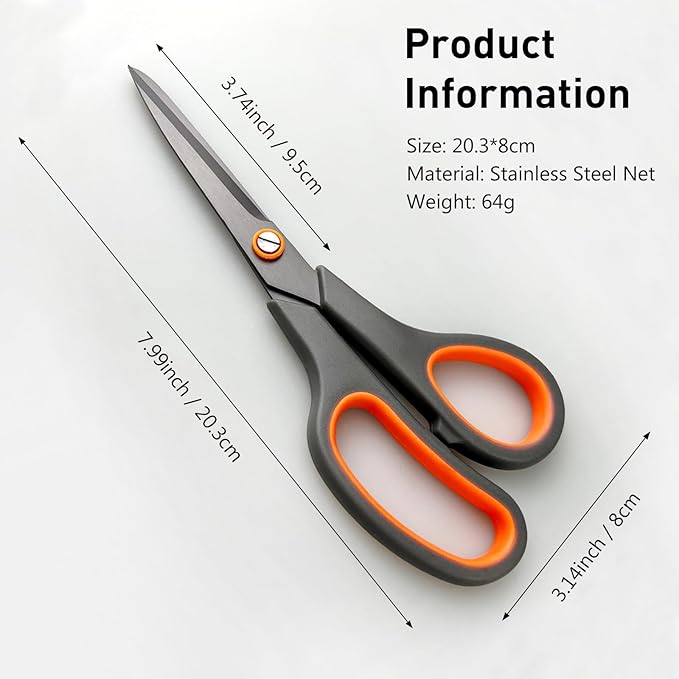All-Purpose Scissors Bulk 2-Pack - Ultra Sharp 2.5mm Thick Blade Shears with Comfort-Grip Handles for Home and Office, Suitable for Right/Left Handed Use