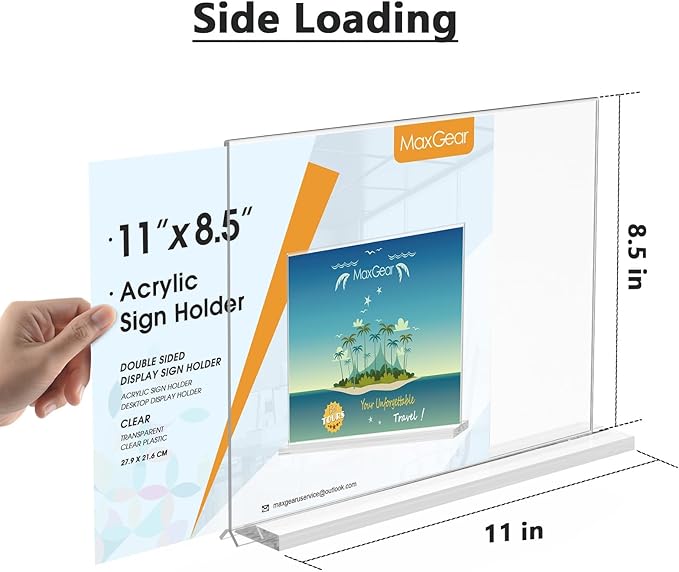 MaxGear 8.5 X 11 Acrylic Sign Holder Horizontal 12Pack, Double Sided Display Stand, Clear Table Sign Holders Flyer Menu Holders, Plastic Paper Holder Picture Frame for Office, Store, Restaurant