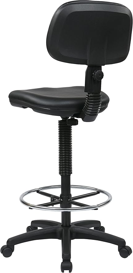 Office Star DC Series Adjustable Drafting Chair with Foot Ring and Sculptured Foam Seat, Black Vinyl