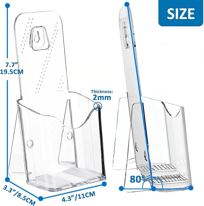 Acrylic Brochure Holder, 10 Pack Plastic Trifold 4 Inches Wide Pamphlet Holder Wall Mount/Countertop Organizer for Display Flyer, Booklet, Document, Literature