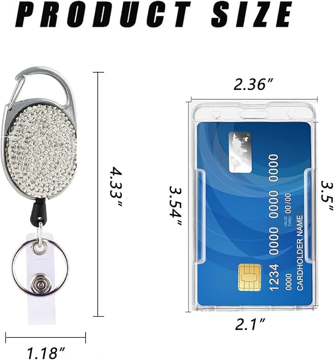 VIQWYIC 2 Pack Retractable ID Badge Holder with Clip, Bling Badge Reels with Clear Card Holders for Office Worker Teacher Doctor Nurse (Silver)