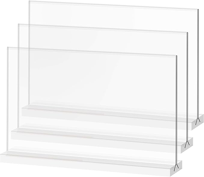 newnewshow Acrylic Sign Holder 8.5x5.5 Inch 3 Pack Horizontal T Shape Double-Sided Desktop Display Holder. (Optional 8.5x11 8.5x5.5 5x7 Horizontal and Vertical)