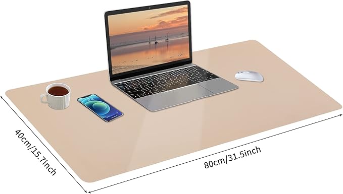 Leather Desk Pad, Mouse Pad, Non-Slip Desk Protector Mat, Leather Desk Blotter, Computer Desk Pad, Waterproof Desk Mat for Office Home Decor - Beige (31.5×15.7 Inches)
