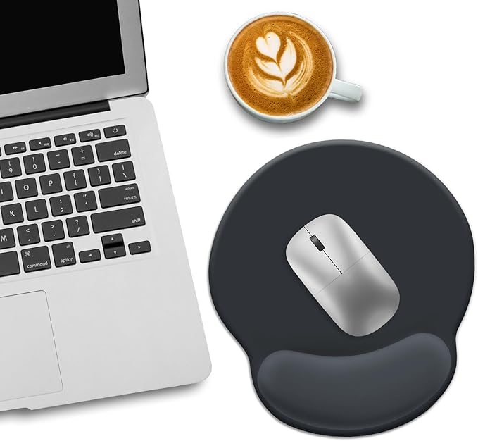 Black Mouse Pad Gel Wrist Support, Ergonomic Mouse Pad with Wrist Rest, Comfortable Computer Mouse Pads for Desk, Gaming Mousepad with Non-Slip Pain Relief PU Base, Office Desk Accessories