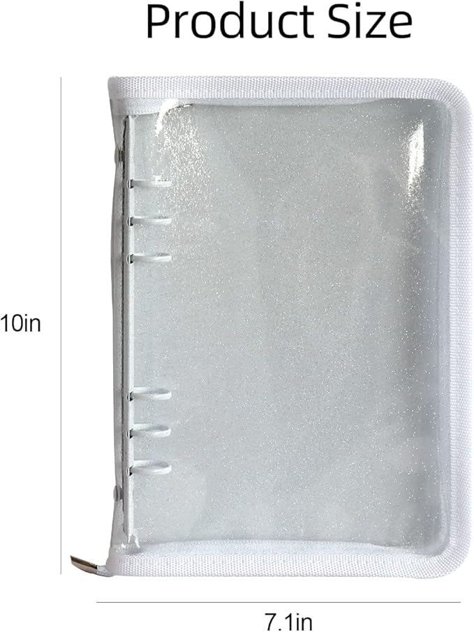 Multibey A5 Binder Cover Clear Soft PVC 6-Ring Binder Budget Cash Evelopes System with Zipper Planner Organizer Refillable Notebook Journal Binder (White, A5)