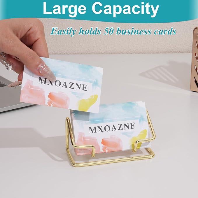 Gold Business Card Holder, Business Card Holder Display Stand for Desk, Modern Business Card Organizer for Women, 2 Pack