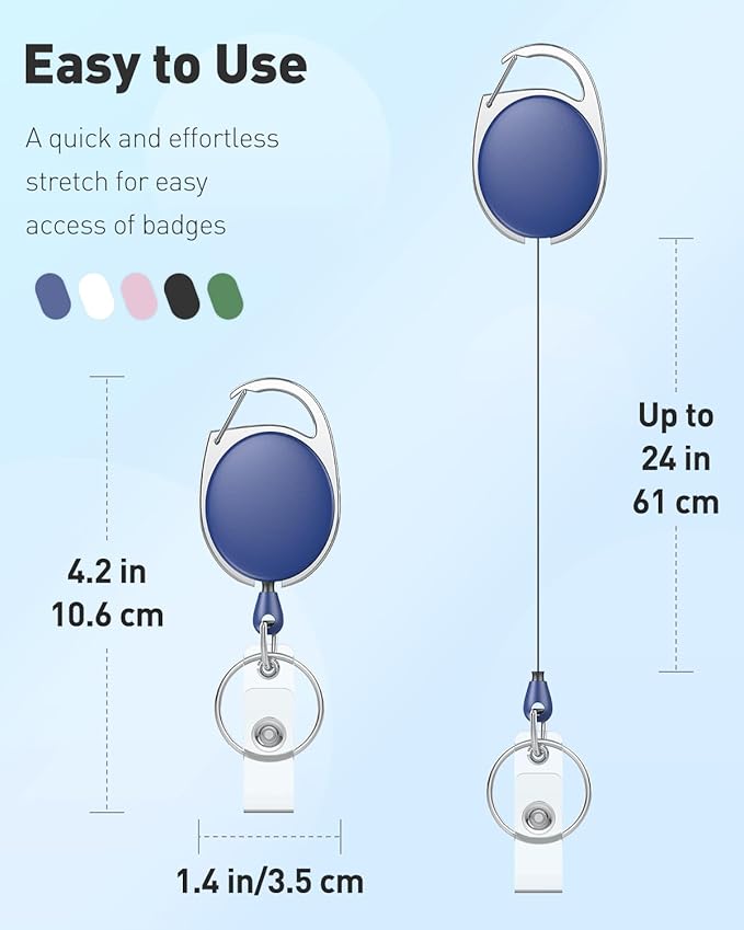Uniclife 10 Pack Retractable Badge Reel for Badge Holder Heavy Duty Retractable Keychain Strong Colorful ABS Casing with Stainless Steel Spring Coil 24 inch Nylon Rope Carabiner and Key Ring, 5 Colors