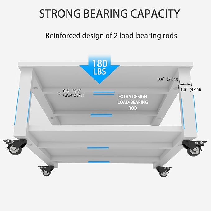 Natwind 2 Tier Laser Printer Stand,23.6''x23.6''x12.6'' Large Printer Table Copier Stand,Heavy Duty Rolling Printer Cart with Paper Storage Shelf,Printer Holder with Wheels for Home Office (White)
