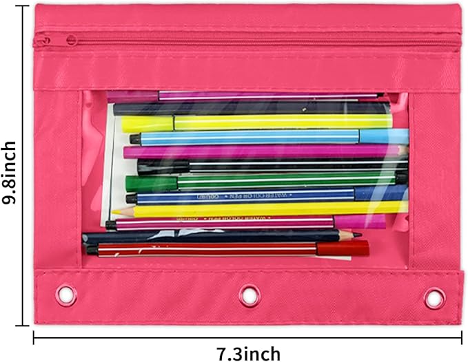 YoeeJob Pencil Pouch for 3 Ring Binder, Zipper Pencil Pouches Bulk, Pencil Case Pouch with Clear Window for Class, School, Office, Pink, 24 Packs