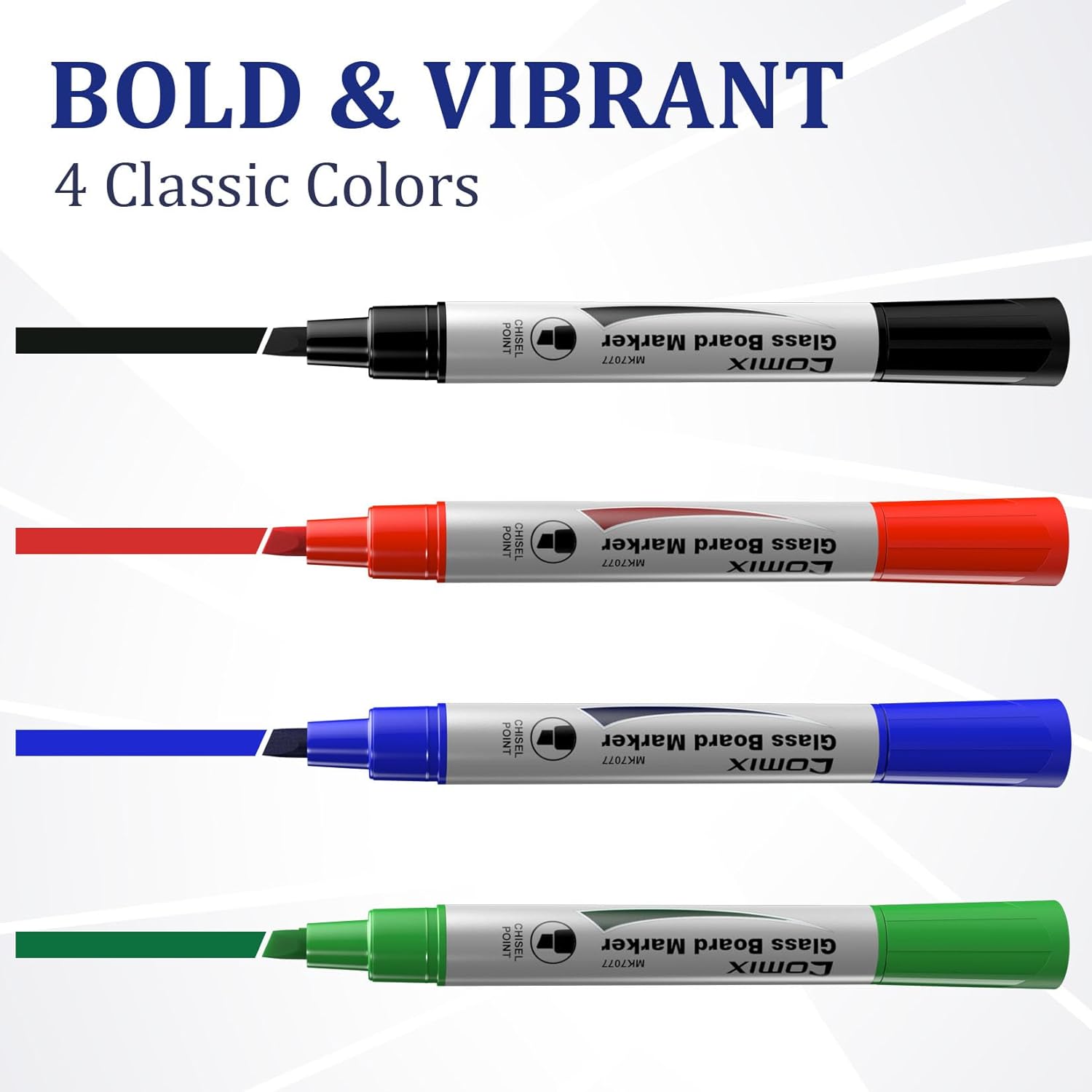 Comix Glass Board Dry Erase Markers, Low Odor Whiteboard Markers, Chisel Tip, 4 Assorted Colors, 12 Pack