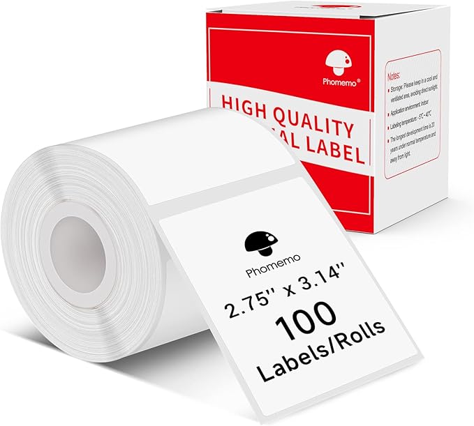 Phomemo M220 Labels-Thermal Sticker Labels 2.75''x3.14''(70x80mm) Thermal Label for M221/M220/M200, for Barcode/Address/Mailing/Logo/Business/Home Tag