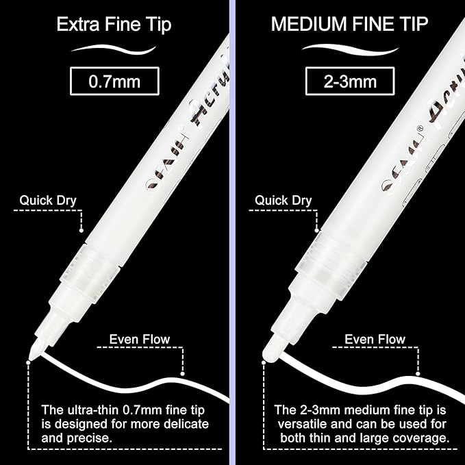 SFAIH White Paint Markers Paint Pens - 8 Pack Acrylic Permanent Marker for Rock Painting, Wood, Metal, Fabric, Plastic, Canvas, Glass, Ceramic, Art Projects, 2-3MM Medium Tip & 0.7mm Extra Fine Tip