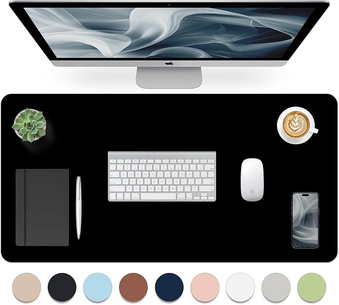 Leather Desk Pad, Mouse Pad, Non-Slip Desk Protector Mat, Leather Desk Blotter, Computer Desk Pad, Waterproof Desk Mat for Home Office and Decor - Black (31.5×15.7 Inches)