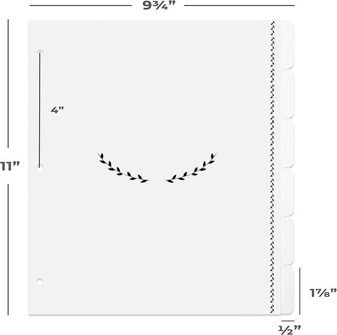 Jot & Mark Recipe Binder Tab Dividers with Blank Labels | 6 Customizable Organizer Dividers for 8.5" x 11" 3-Ring Binders (Black & White)